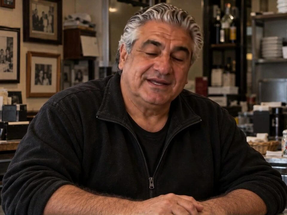 AI-generated portrait of Franco Moretti, a fictional character, in a home kitchen